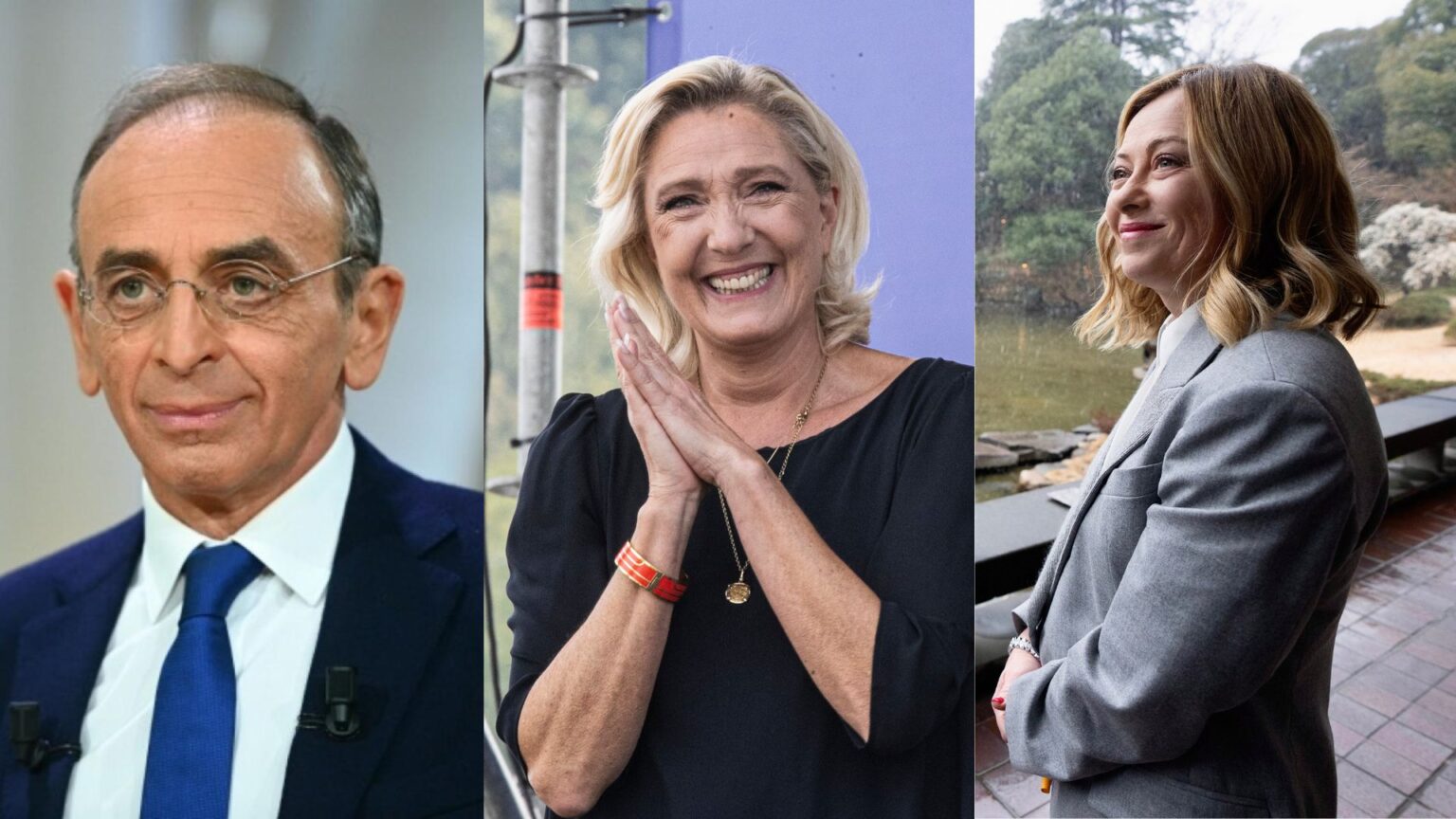 Eric Zemmour, Marine Le Pen e Giorgia Meloni