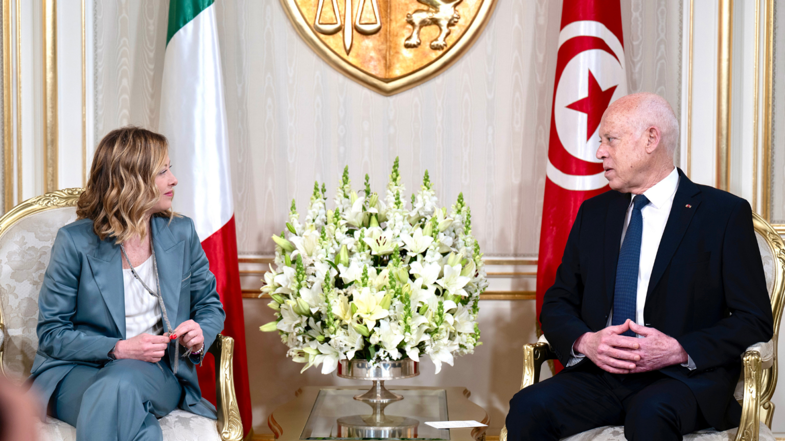 Il Presidente del Consiglio Giorgia Meloni e il presidente tunisini Kais Saied