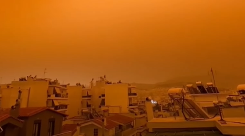 Grecia, ad Atene il cielo si tinge di arancione: è la polvere del Sahara VIDEO