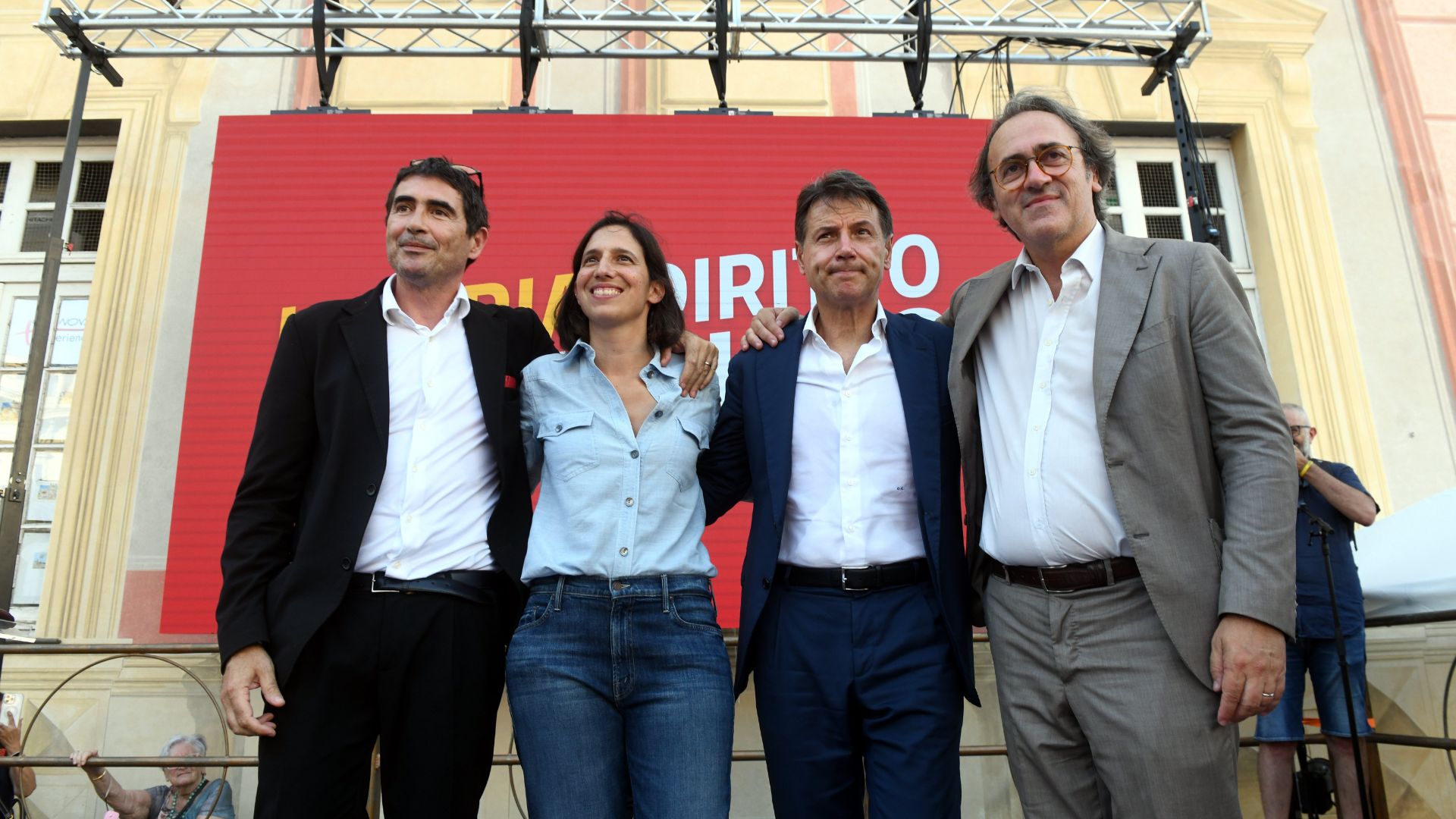 Autonomia differenziata, Nicola Fratoianni (Avs), Elly Shclein (Pd), Giuseppe Conte (M5S) e Angelo Bonelli (Avs)