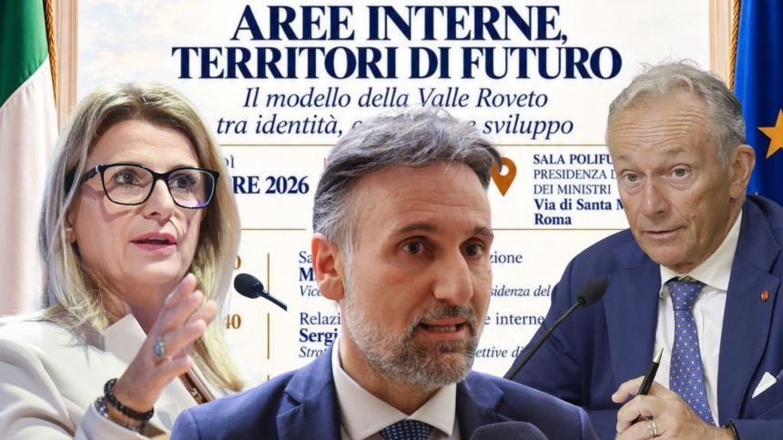 Aree interne, territori di futuro. Abruzzo. Fausta Bergamotto, Sottosegretario per le Aree interne e le Comunità locali, Marco Villani, Vicesegretario Generale della Presidenza del Consiglio dei Ministri, il senatore Guido Liris, Presidente dell’Intergruppo parlamentare Aree Interne ed Isole Minori